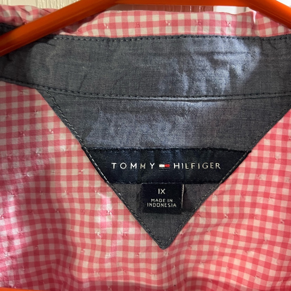 Pink and white checked button up Cotton Tops - Picture 2 of 2